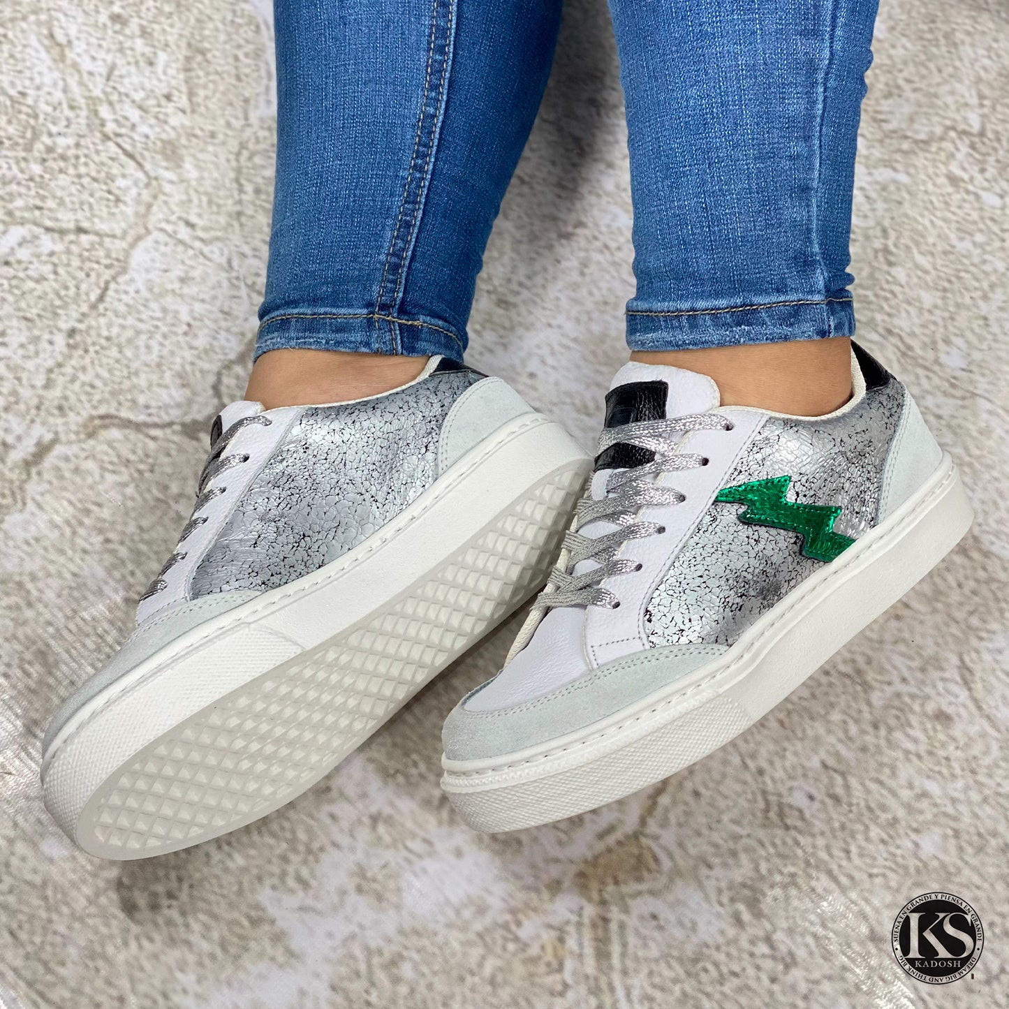 TENIS SKY CUERO DAMA VERDE - ENVÍO GRATIS