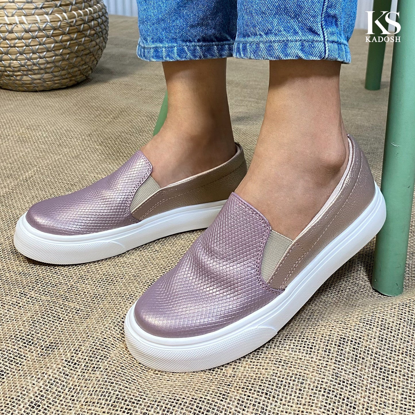 TENIS MUJER CUERO K36 ORO ROSA