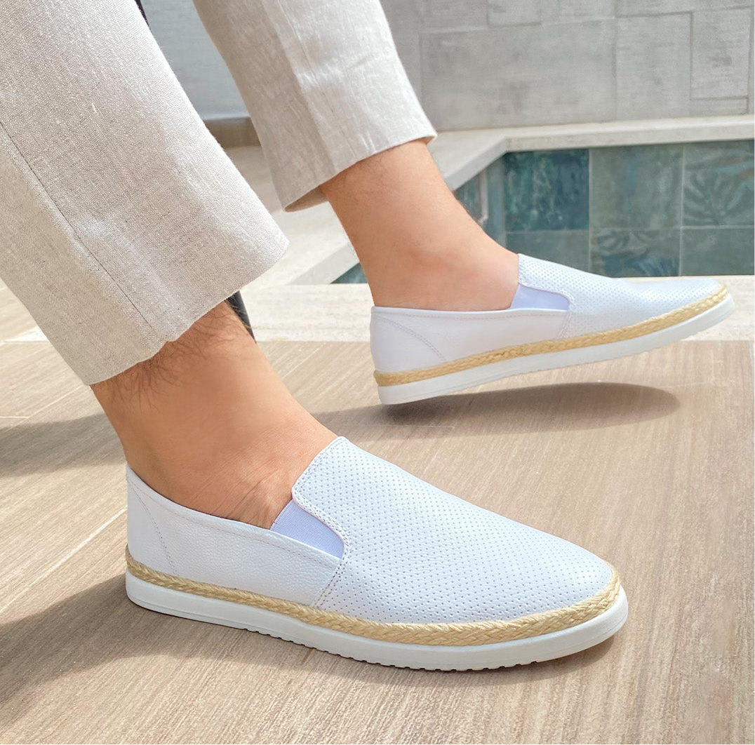 Últimas tallas - TENIS ESPADRILLA CUERO BLANCO - ENVÍO GRATIS