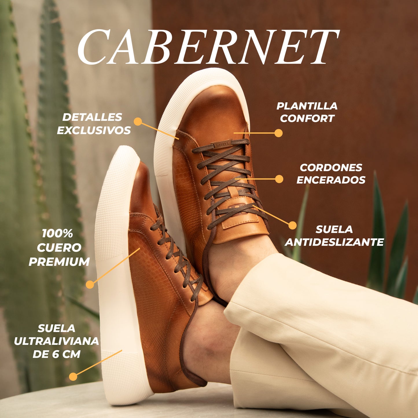 TENIS CABERNET CUERO GRABADO MIEL- ENVÍO GRATIS