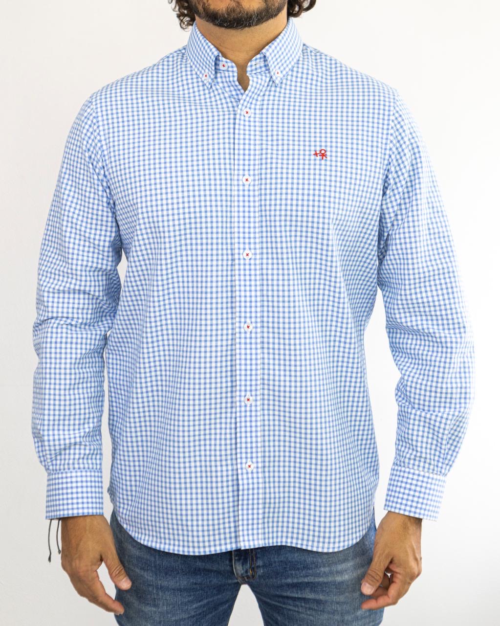 CAMISA MANGA LARGA CUADROS AZUL