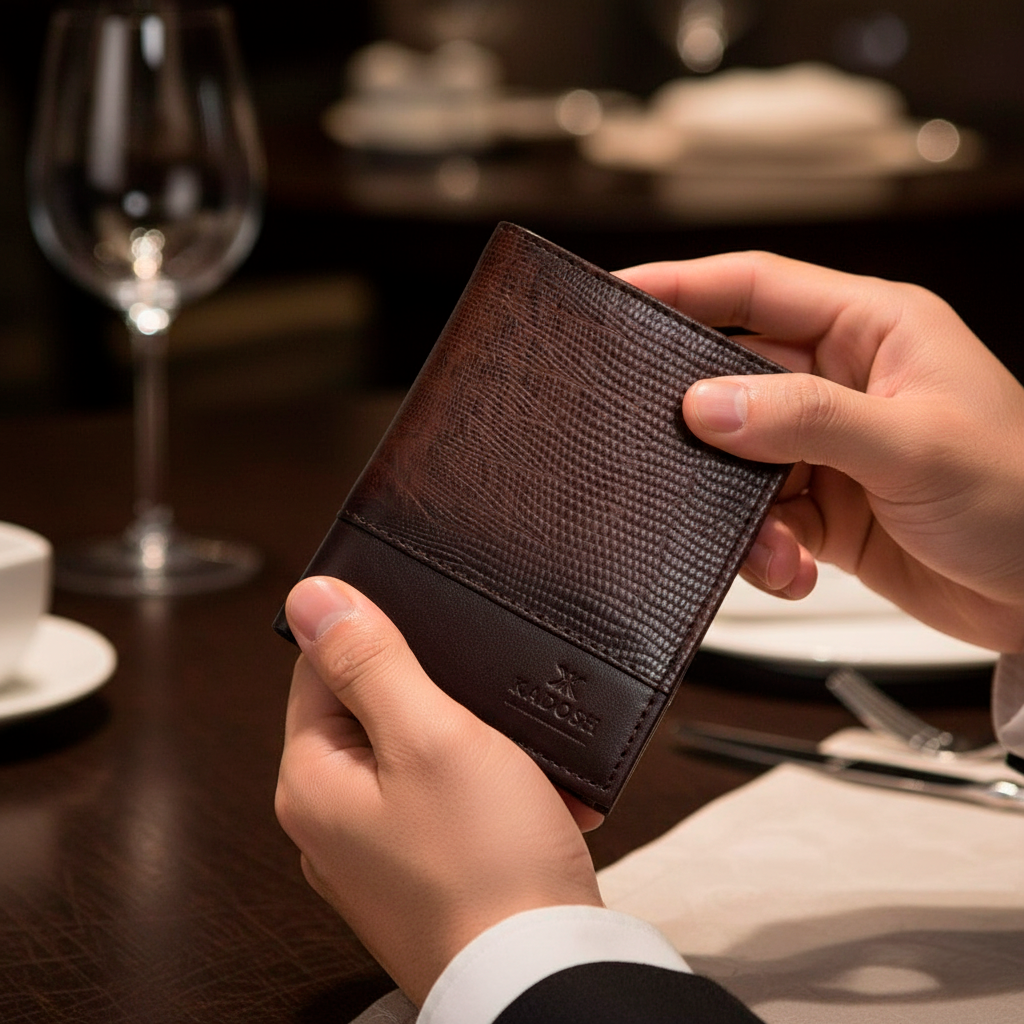 BILLETERA EN CUERO CAFÉ / ANTIRROBO CON TARJETERO AUTOMÁTICO