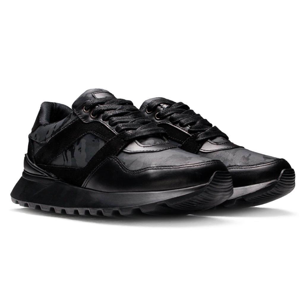 Últimas tallas-TENIS BOSTON CUERO NEGRO CAMUFLADO - ENVÍO GRATIS