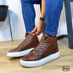 Últimas tallas - TENIS BOTA CUERO CAFÉ