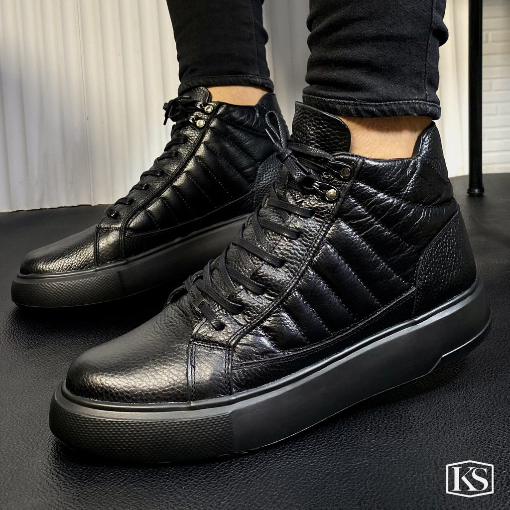 Últimas tallas -TENIS BOTA CUERO NEGRO - ENVÍO GRATIS