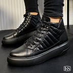 Últimas tallas -TENIS BOTA CUERO NEGRO - ENVÍO GRATIS
