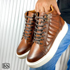 Últimas tallas - TENIS BOTA CUERO CAFÉ