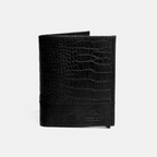 BILLETERA EN CUERO NEGRO GRABADA  / ANTIRROBO CON TARJETERO AUTOMÁTICO