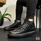 Últimas tallas -TENIS BOTA CUERO NEGRO - ENVÍO GRATIS
