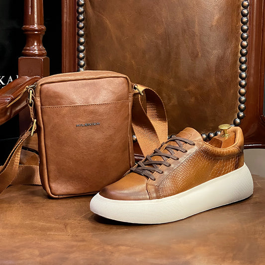 KIT CABERNET ZAPATOS + MANOS LIBRES CUERO MIEL - ENVÍO GRATIS
