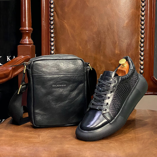 KIT CABERNET ZAPATOS + MANOS LIBRES CUERO NEGRO - ENVÍO GRATIS