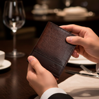BILLETERA EN CUERO CAFÉ / ANTIRROBO CON TARJETERO AUTOMÁTICO