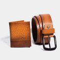 KIT EMBLEMA BILLETERA ANTIRROBO CAFÉ + CINTURON CAFÉ - ENVÍO GRATIS