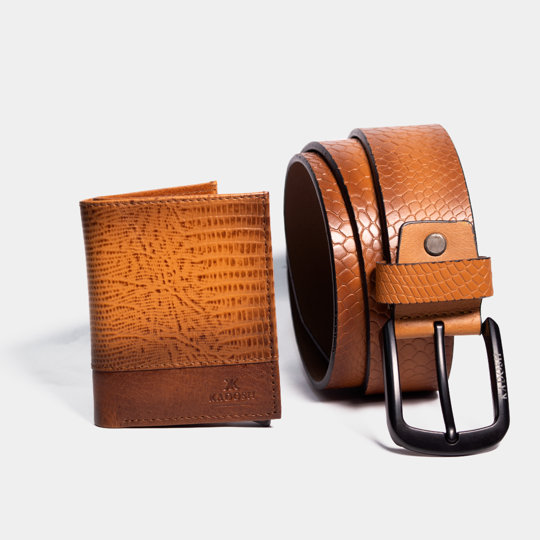 KIT EMBLEMA BILLETERA ANTIRROBO CAFÉ + CINTURON CAFÉ - ENVÍO GRATIS