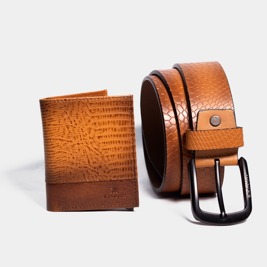 KIT EMBLEMA BILLETERA ANTIRROBO CAFÉ + CINTURON CAFÉ - ENVÍO GRATIS