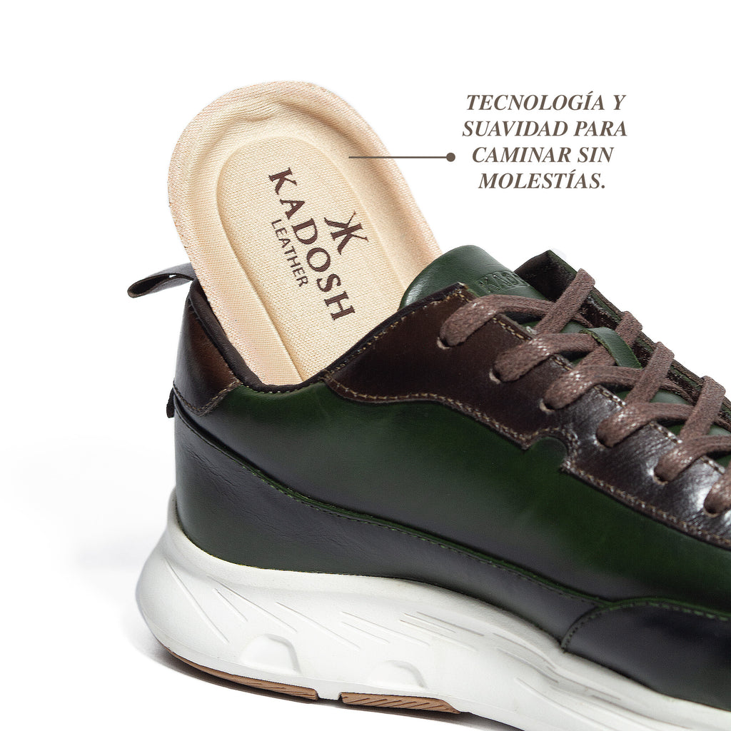 Últimas tallas -TENIS NAPOLES CUERO VERDE- ENVÍO GRATIS