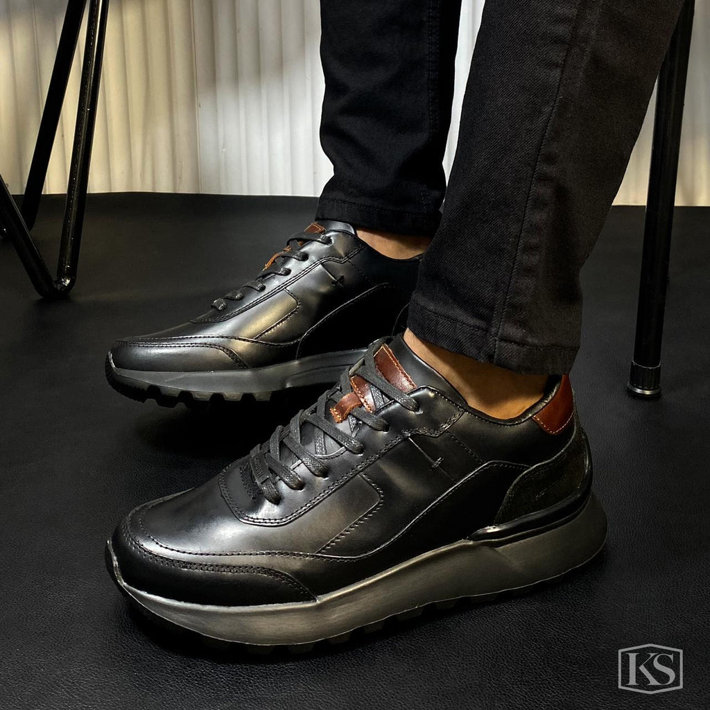 Últimas tallas -TENIS ESTOCOLMO CUERO NEGRO