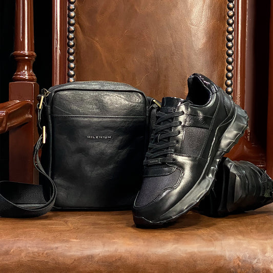 KIT MOSCU ZAPATOS + MANOS LIBRES CUERO NEGRO - ENVÍO GRATIS