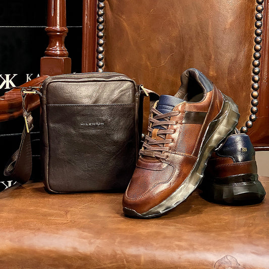 KIT MOSCU ZAPATOS + MANOS LIBRES CUERO CAFÉ - ENVÍO GRATIS